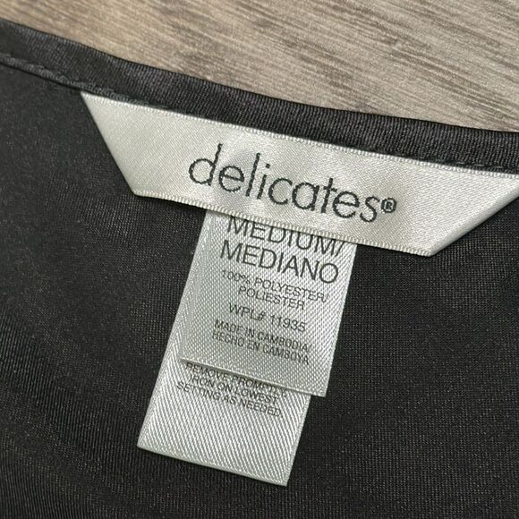 Delicates Vintage Black Satin Slip Dress‎ Size Medium - Picture 12 of 12